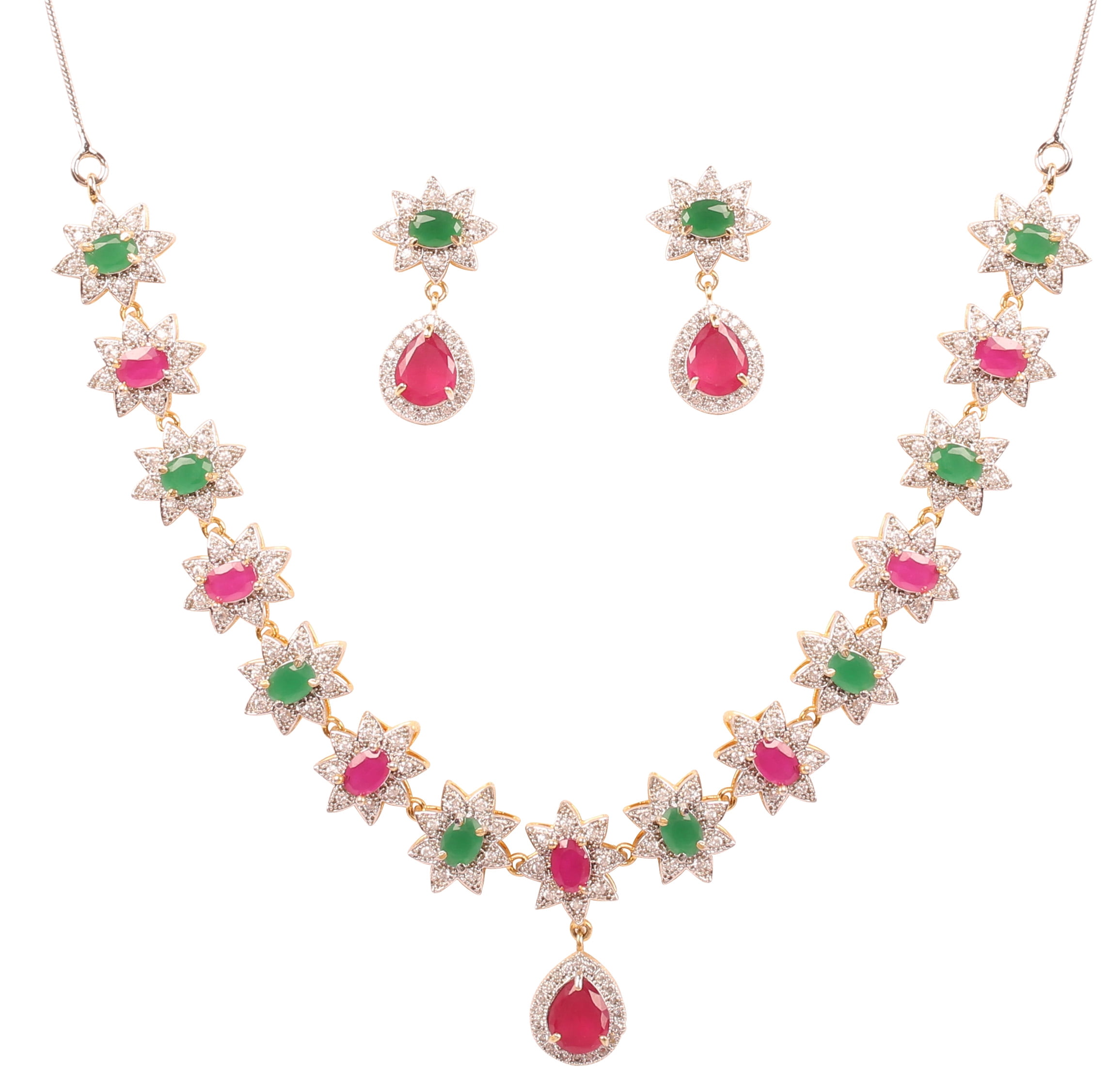 Sunsoul by Touchstone "Premium Cubic Zirconia" Indian Bollywood Traditional  Studded Look CZs Faux Ruby Emerald Designer Studded Jewelry Necklace Set In  Gold And Silver Tones For Women. - Walmart.com