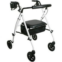Medline Luxe Rollator, Folding Rolling Walker, 300lb Weight Capacity, 7" Wheels, White Frame