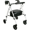 Medline Luxe Rollator, Folding Rolling Walker, 300lb Weight Capacity, 7" Wheels, White Frame