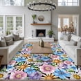 thumbnail image 3 of Retro Flower Large Area Rugs 8x10 ft Watercolor Pink Blue Purple Floral Daisy Green Leaf Black Back Washable Rug Non Slip Indoor Carpet Absorbent Floor Mat for Living Room Bedroom Dining Room, 3 of 9