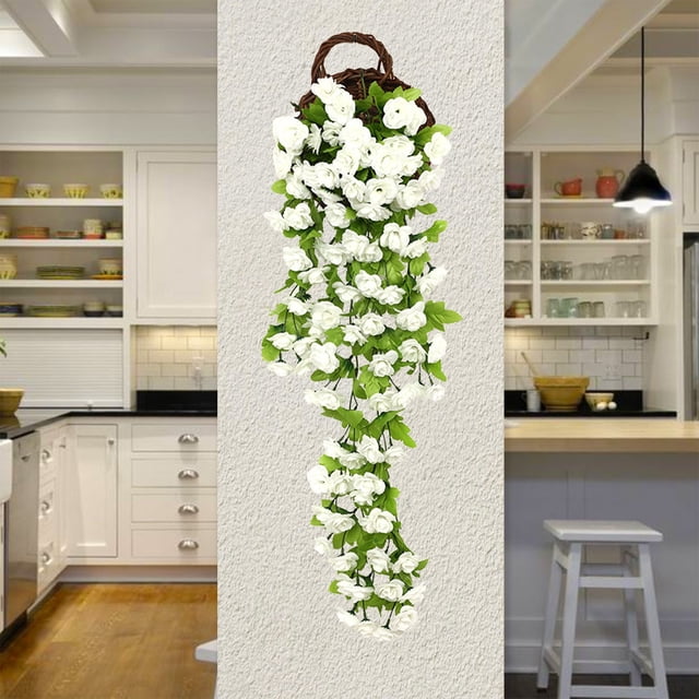 Guirnalda de flores colgantes de glicina artificial para arco de boda, pared, jardín, valla, decoración de interior y exterior, púrpura y blanco, 85 cm