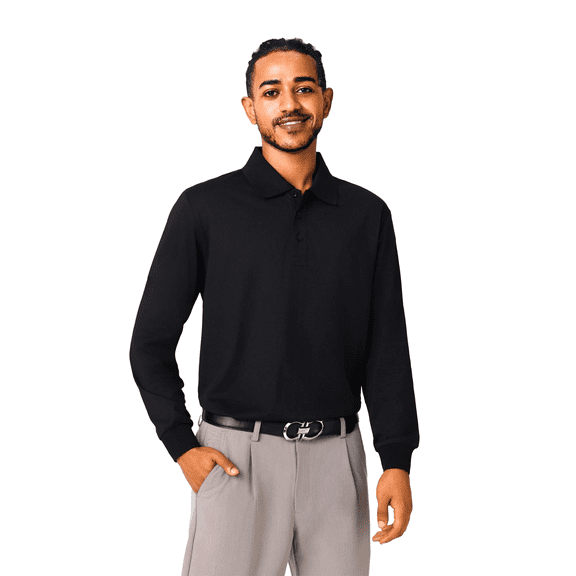 Zfeel High Performance Men's Long Sleeve Polo, Poly-Cotton Blend Shirt, Black, S