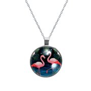 Flamingo Glass Design Circular Pendant Necklace - Stylish Women's Fashion Jewelry by XYZ Brand