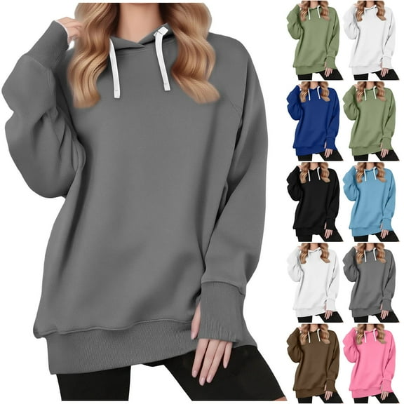 HVOBTTY Women's Long Sleeved Sweatshirts, Fall and Winter Tops for Women, Women's Casual Solid Color Long Sleeve Thumb Hole Athletic Hooded Pullover Sweatshirt Brown, Brown