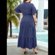 thumbnail image 5 of Vestido Informal de Lunares para Mujer, Talla Grande, de Verano, Corta, Cuello en V, Holgado, Escalonado Azul XXL, 5 of 9
