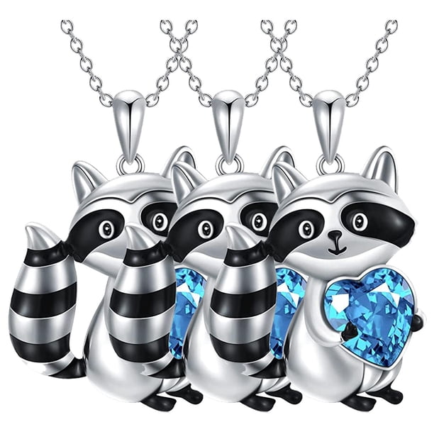 Cadena con Dije y Mapache RaccoonNeck01 3 Pzas Collar Mapache/Corazón Plata/Azul Metal. High Monaco MXOOK-003