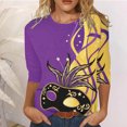 thumbnail image 2 of PMUYBHF Hauts pour Femmes Col Rond Manches Trois-Quarts Blouse Confortable à Imprimé Floral T-Shirts 843 L, 2 of 4