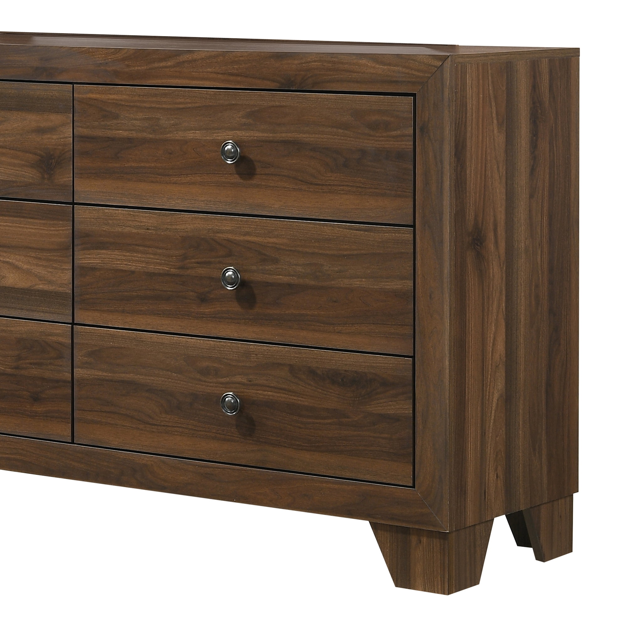 6 Drawer Wooden Dresser with Round Knobs and Tapered Legs, Brown