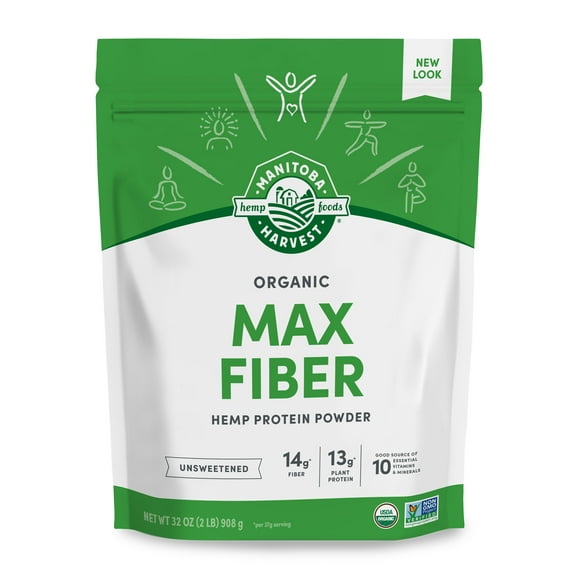 Manitoba Harvest Max Fiber Organic Protein Powder, Hemp Protein Powder Unsweetened, 32 oz, 2 lb