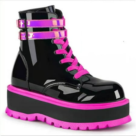 

Zedker Platform Boots Women Boots 2022 Autumn And Winter New Round Toe Thick-Soled Leather Short Boots British Style Women Chunky Boots For Women