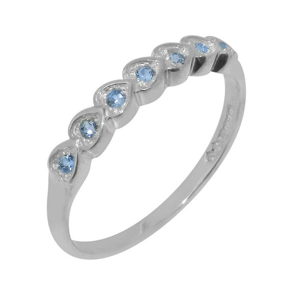 LBG British Made 10k White Gold Real Natural Aquamarine Womens Eternity Ring - 33 size options - Size 8