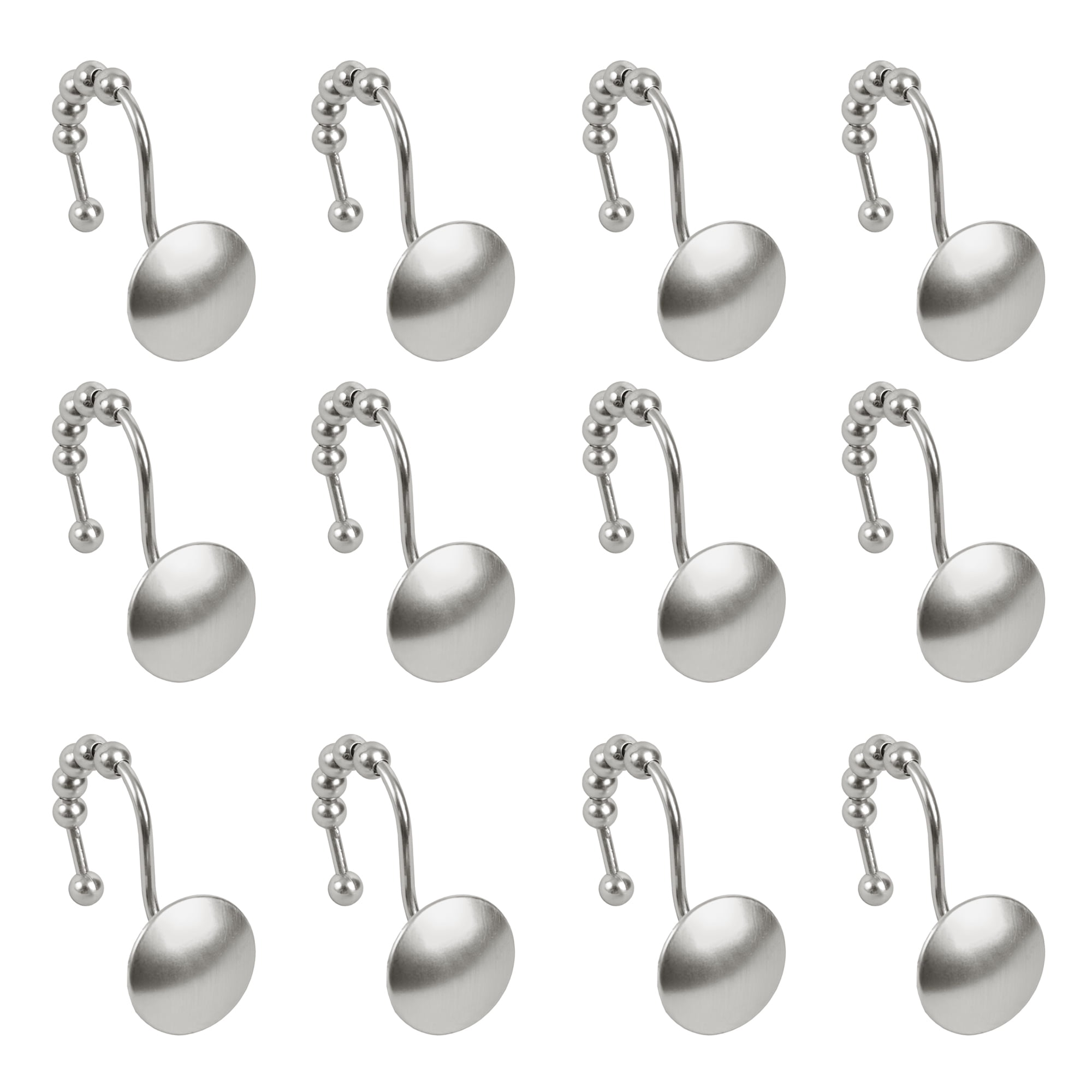 Hotel Style Peyton Metal Shower Hooks with Easy Glide, Brushed Nickel, Set of 12
