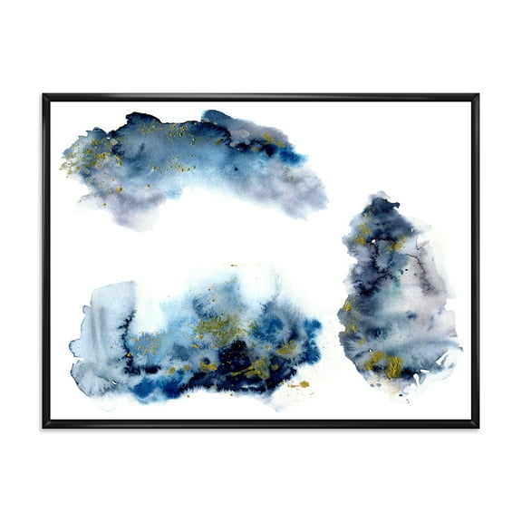 Designart 'Gray and Blue Clouds With Golden Glitter' Modern Framed Canvas Wall Art Print
