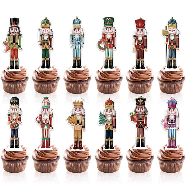 Cupcake Toppers KINGZONE, 48 unidades, diseño navideño de cascanueces