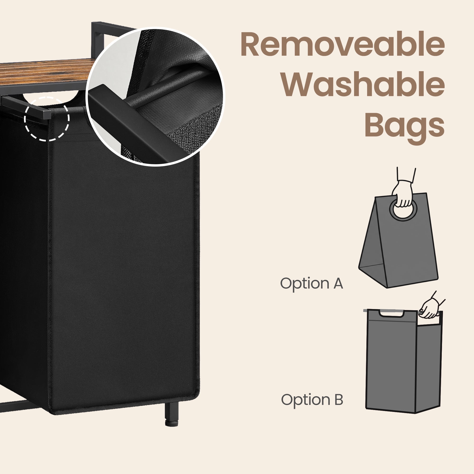 Ledrem 2-Compartment Foldable Laundry Hamper Clothes Sorter, Black