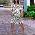 thumbnail image 4 of Gibobby Vestido de verano casual para mujer Vestido con cuello en V y estampado floral de manga corta informal de verano para mujer Boho Beach Mini Swing Sundr(Blanco,G), 4 of 5