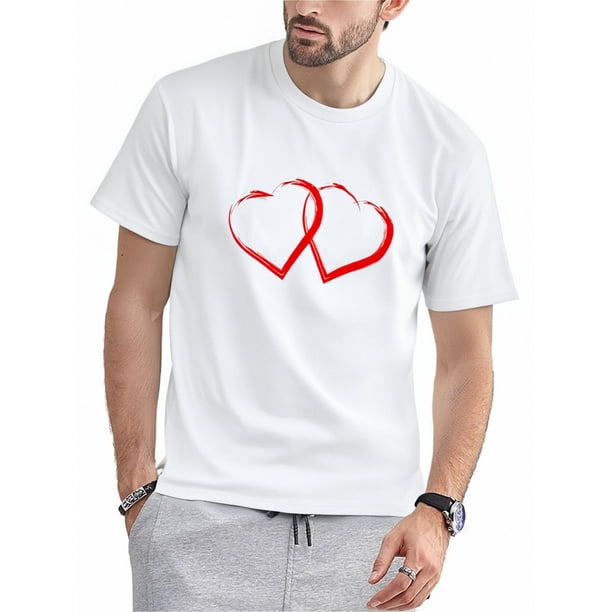 Camiseta con dos corazones rojos para hombre y mujer, ideal para el Día de San Valentín