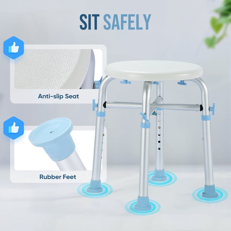 DUALECO Adjustable Shower Chair With Grab Bar - Lightweight, Supports 300 Lbs, Tool-Free Assembly