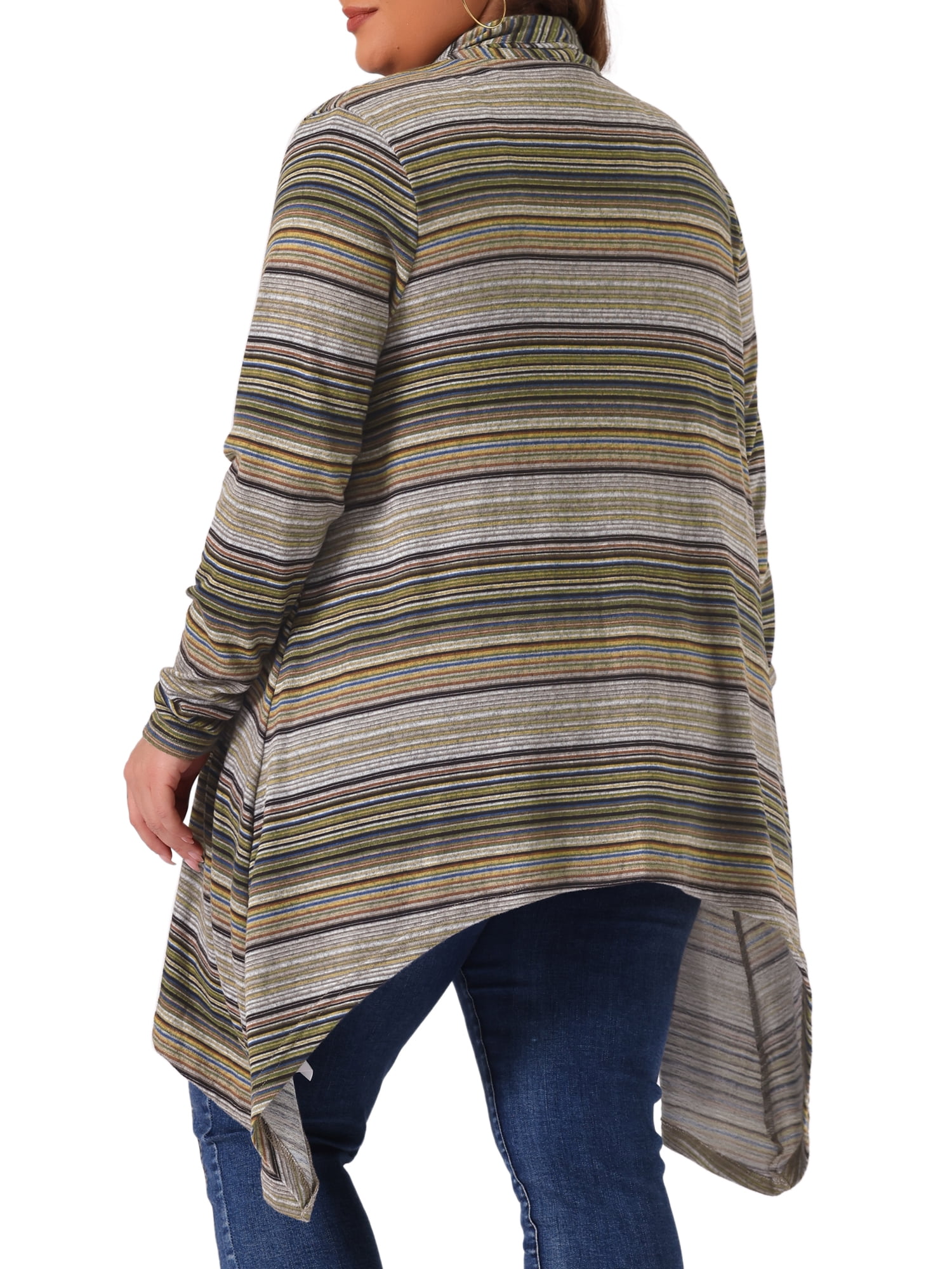 DARING DIVA Plus Size Long Sleeve Open Front Knit Stripe Cardigan 3X Green