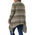 thumbnail image 4 of DARING DIVA Plus Size Long Sleeve Open Front Knit Stripe Cardigan 1X Green, 4 of 6
