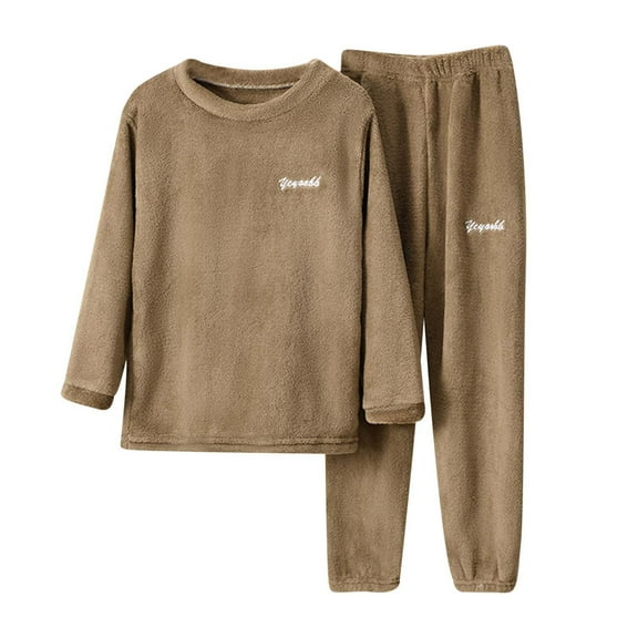 Boy Pajamas Coffee Fuzzy Pajamas Soft Warm Kids Winter Pajamas Girls' Sleepwear 13-14 Years