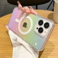 thumbnail image 1 of Transparent Gradient Rainbow Laser Phone Case For iPhone 16 15 14 Pro Max 13 12 11 For Magsafe Magnetic Wireless Charging Cover tzw, 1 of 6