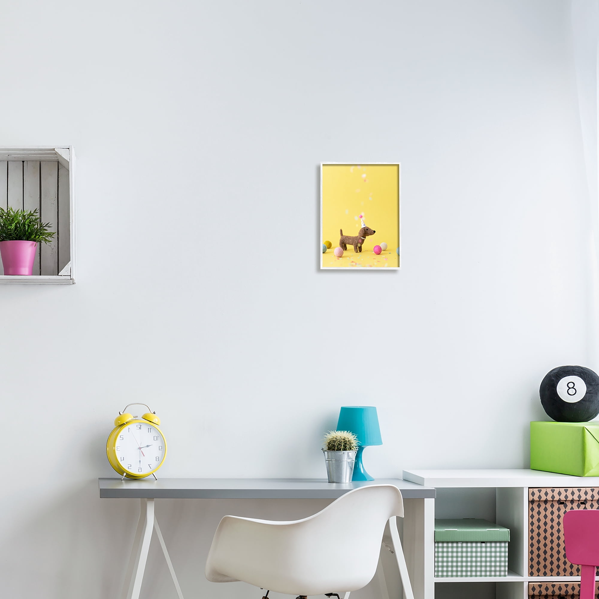 Stupell Yellow Dachshund Party Hat Dog Animals & Insects Photography White Framed Art Print Wall Art