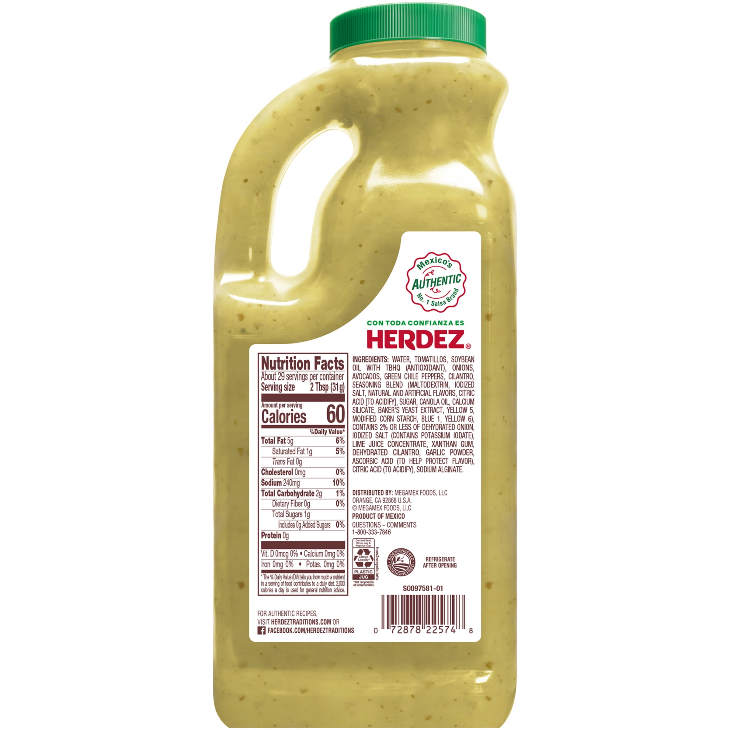 HERDEZ Guacamole Salsa Mild, Tortilla Chip Dip, Shelf Stable, 32 oz Large Plastic Jug