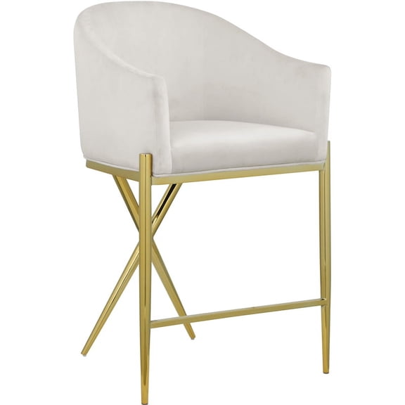 Meridian Furniture Xavier Cream Velvet Counter Stool with Gold Metal Legs