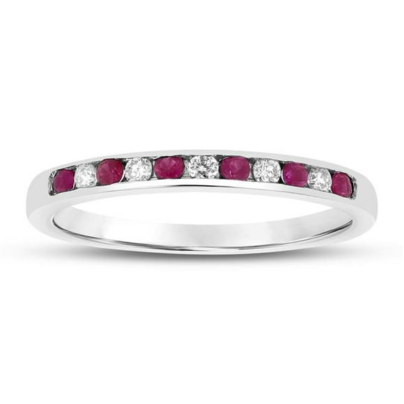 0.25 CTW Diamant & Bande de Rubis&44; Or 14 Carats - Taille 8.5