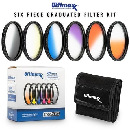 Ultimaxx 6PC Gradual Color Filter Kit (Purple Grey Blue Red Orange Yellow) - 67mm