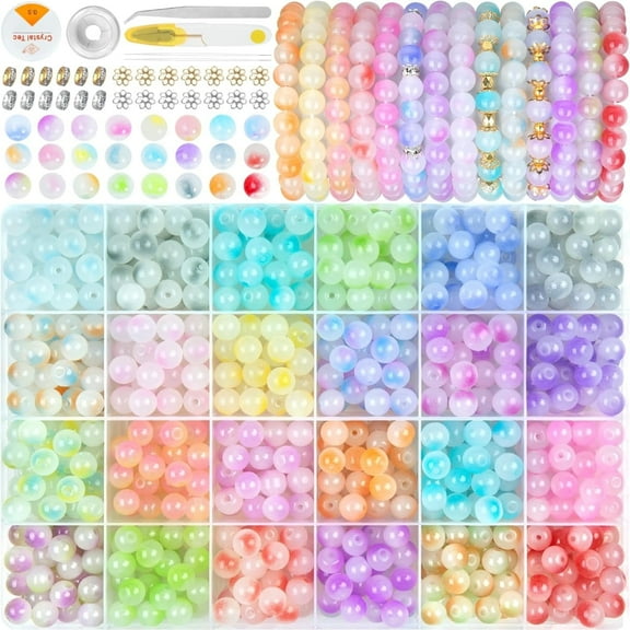 700Pcs 8mm Glass Crystal Beads - 24 Vibrant Colors, High Shine for Jewelry Making, Friendship Bracelets Kit, Premium DIY Jewelry Making Supplies