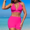 thumbnail image 4 of UTSJKR Womens Two Piece Bikini Sets Halter Bikini Top Tie Back Padded Bathing Suit Push Up Swimsuit Top with High Waisted Bathing Suit Bottoms Pink 8-10, 4 of 7