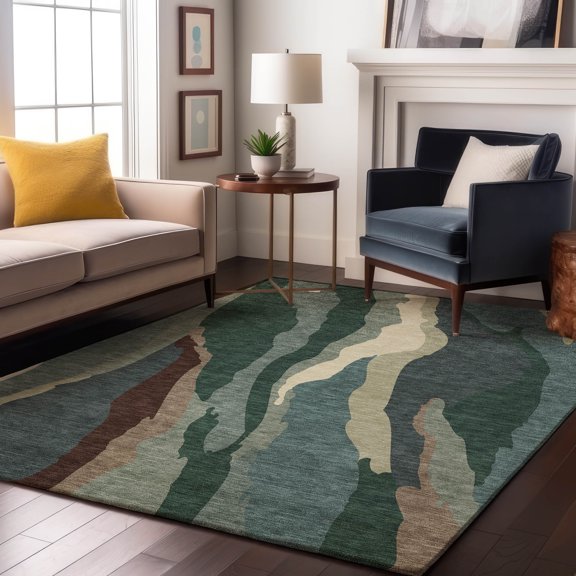 Addison Rugs Mayfield Premium Machine Washable Transitional Waves Sage Rectangle Rug, 10' x 14'