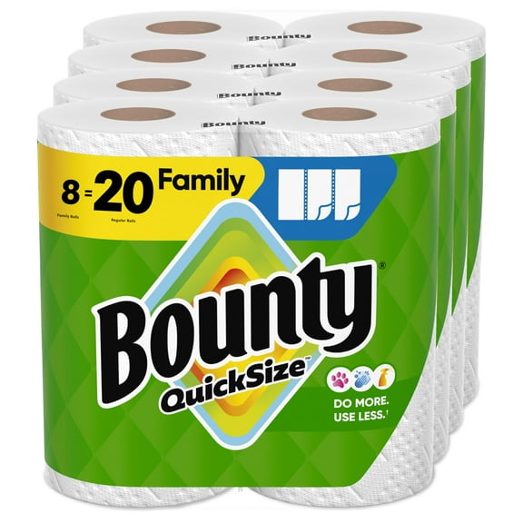 Bounty Quick Size Paper Towels, White, 8 Family Rolls = 20 Regular Rolls (Packaging May Vary)