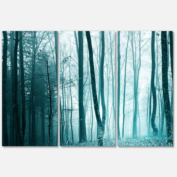 Designart 'Turquoise Colored Magic Forest ' Multipanel Modern Forest Metal Wall Art Sets s