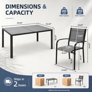 7 Piece Outdoor Dining Set, Patio Dining Table Set for 6 Persons, Garden Patio Textilene Dining Furniture Set with Plastic-Wood Tabletop, Dining Table Chairs Conversation Set for Deck Patio