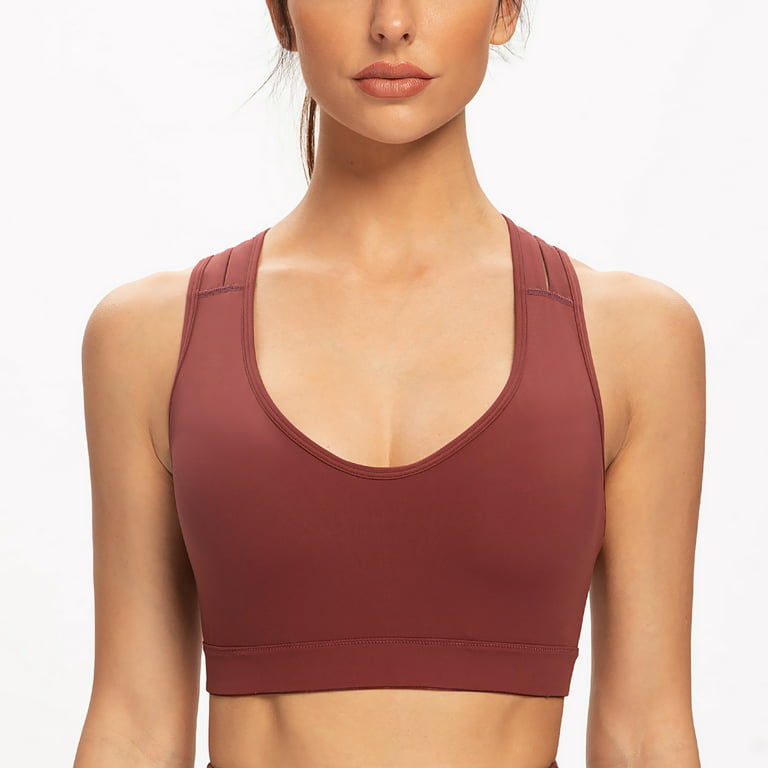  High Impact Sports Bras For Women High Support Large Bust  Womens Sports Bras Strappy Padded Sports Bra Crisscross Back Violet Red