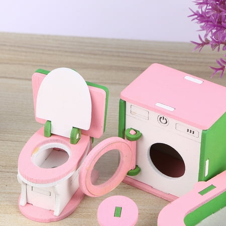 

DIY Furniture Toys 4PCS Mini House Furniture Wooden Table Washing Machine Bathtub Toilet Model Adornment