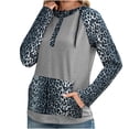 thumbnail image 1 of Pompotops Women's Leopard Stitched Button Hooded Large Pocket Long Sleeve Sweatshirts, 1 of 8