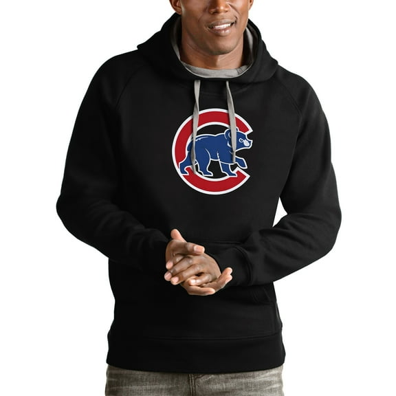 Men's Antigua Black Chicago Cubs Victory Pullover Team Logo Hoodie