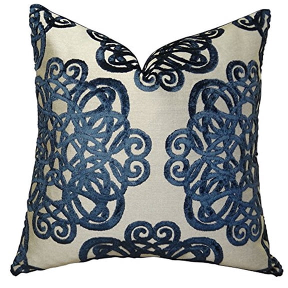 Plutus Archetype Sapphire Handmade Throw Pillow-Color:Navy/Taupe,Size:20" x 36"