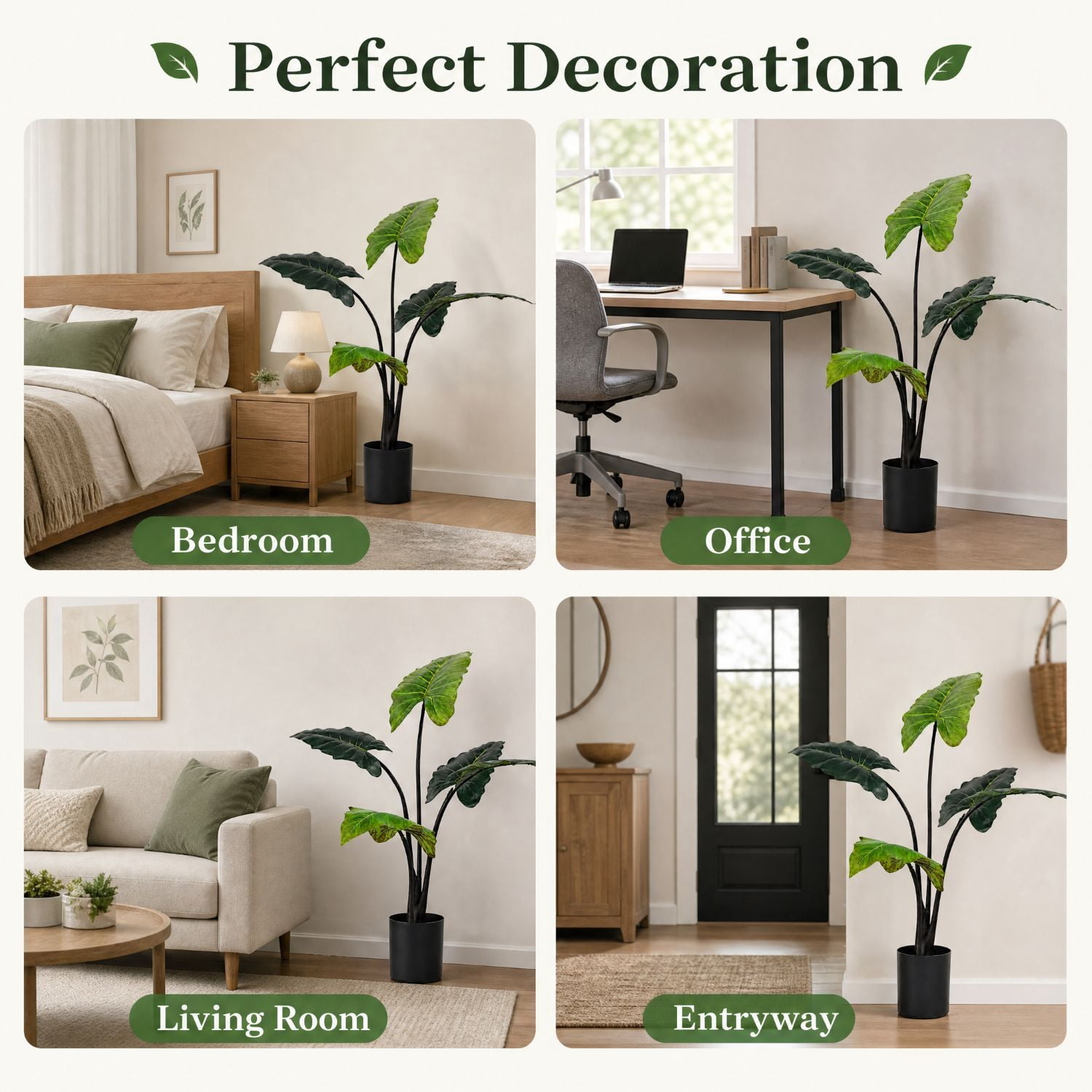 Easy4Home 3.4FT Artificial Plant Fake Caladium Plant Potted Indoor Faux Floor Plant for Home Office Decor, Green