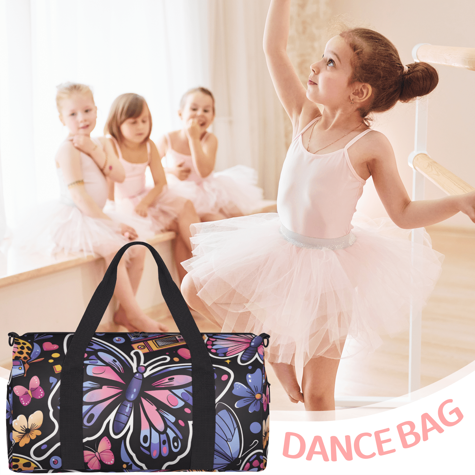 Herdesigns Butterfly Travel Duffle Bag Sports Yoga Weekender Overnight Carry on Workout Bags Lightweight Waterproof Gym Tote Bag for Women Butterflies
