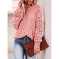 thumbnail image 5 of Women Fall Sweaters Crochet Long Sleeve Off the Shoulder Clothes Cute Crewneck Knit Pullover Tops Pink M, 5 of 8