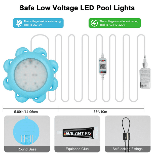 LED Pool Lights With APP Control, 10W Dimmable Underwater Submersible Lights Music Sync, IP68 Waterproof Color Changing 12V Pool Lights For Inground