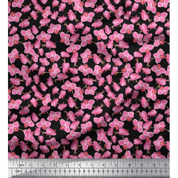 Soimoi Cotton Duck Fabric Orchid Floral Printed Fabric 1 Yard 42 Inch Wide