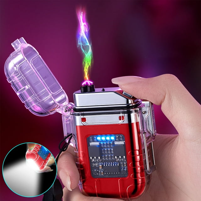 COFEST Briquet d'Extérieur Briquets Électriques USB Rechargeables - Sans Flamme - Plasma Briquets Cool pour Camping, Randonnée, Aventure Rouge
