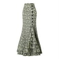 thumbnail image 2 of Women‘s Retro Lace-Up Drawstring Tiered Ruffle Maxi Long Mermaid Pencil Skirt, 2 of 5