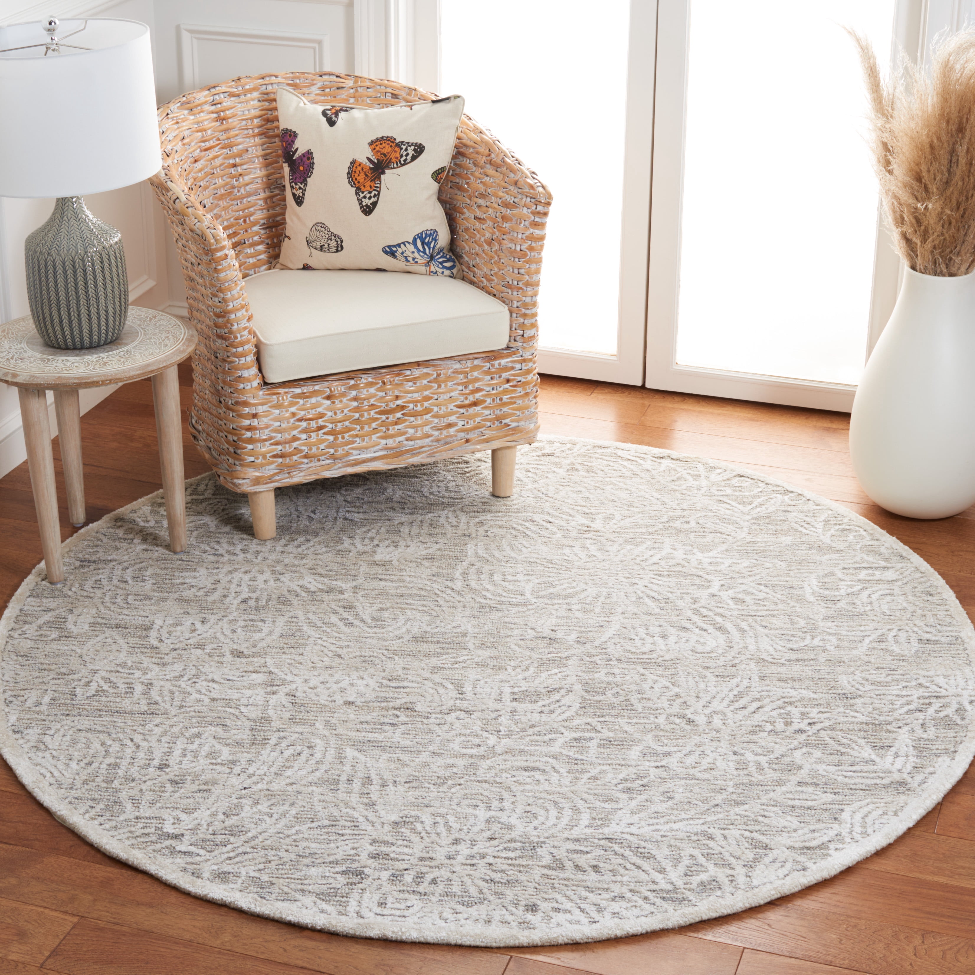 SAFAVIEH Precious Charla Quatrefoil Area Rug, Grey/Ivory, 6' x 6' Round